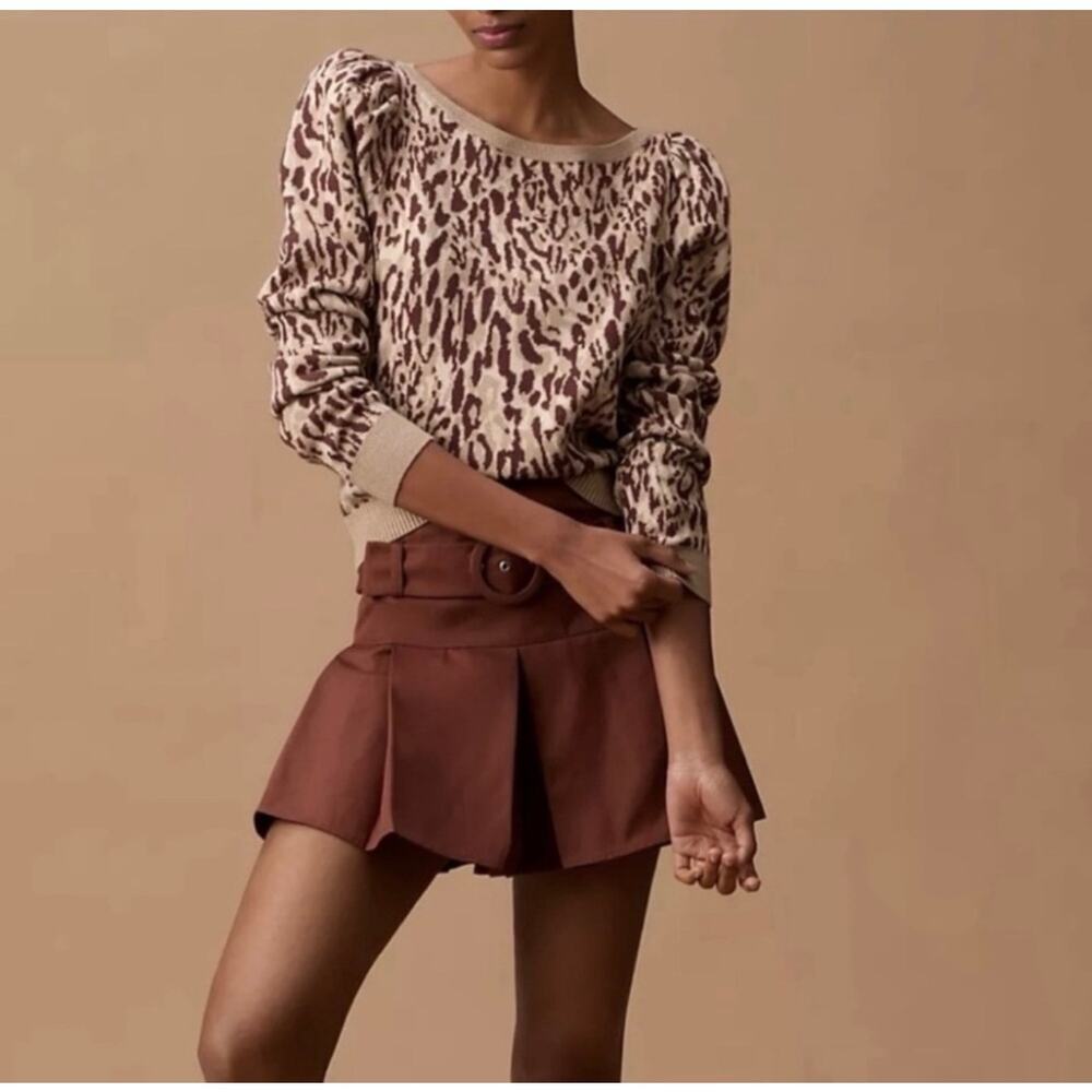 Anthropologie Maeve puff-sleeve pullover leopard sweater women's XL - Picture 2 of 9